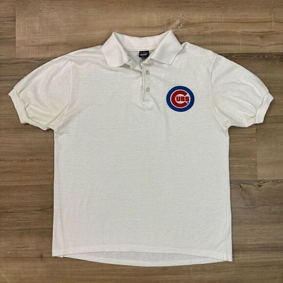 Vintage 90s Screen Stars Chicago Cubs MLB White Polo Shirt Men’s Medium USA - Picture 1 of 5